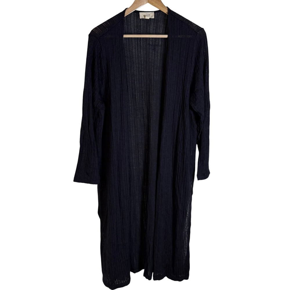 Perch Blu Pepper Duster Cardigan Women 2XL Black Excellent Ribbed Open Front